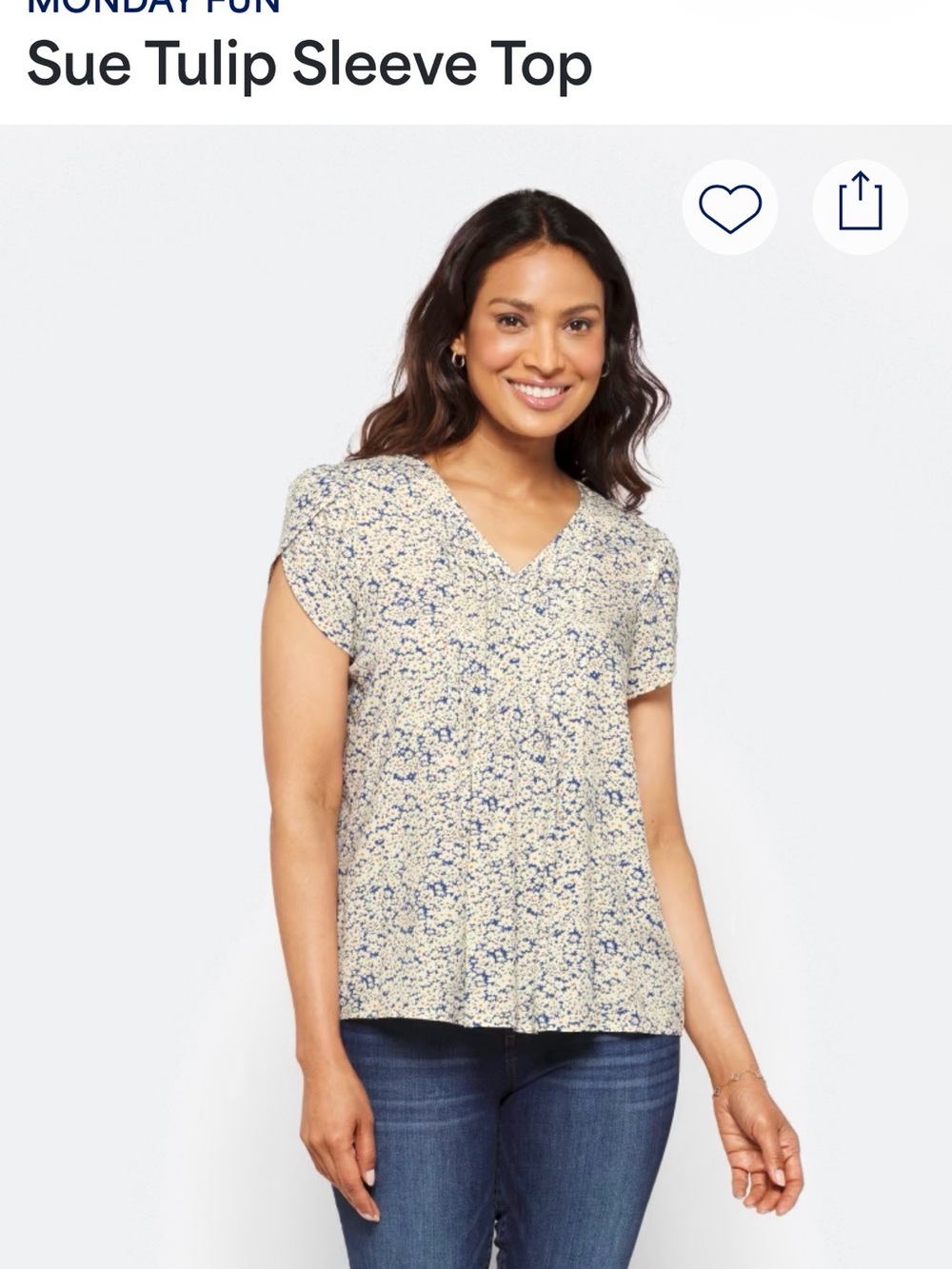 Monday Fun Lightweight Floral Ruffle V-Neck Blouse - Blue/White